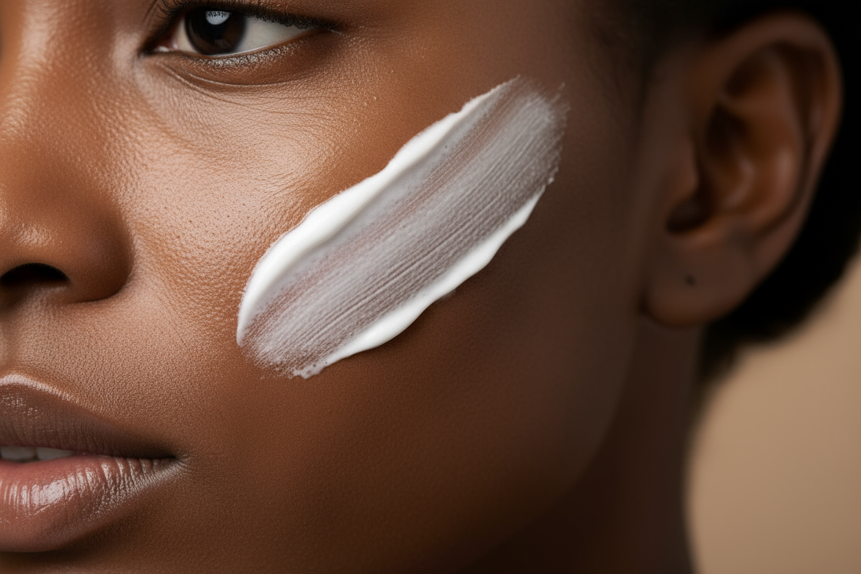 trace de crème sur une joue d'une personne noir